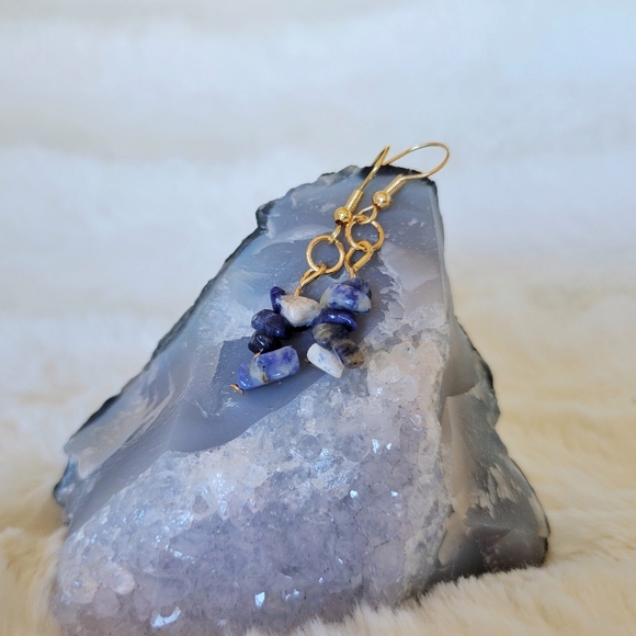 2 for $18❤️‍🔥Natural Stone Blue Dangly Earrings Marble Effect Gold Boho Crystal - Picture 4 of 5